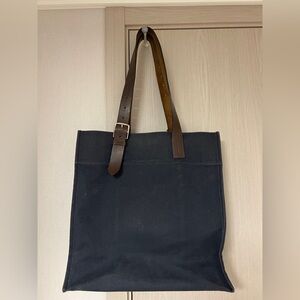Hermes Etrivière Bag Navy Canvas Brown Leather Handles Etriviere Tote